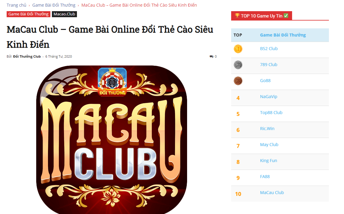 Game bài Macau Club uy tín