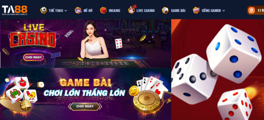 Hình ảnh minh họa các game Live Casino, Game Bài và InGame tại nhà cái TA88