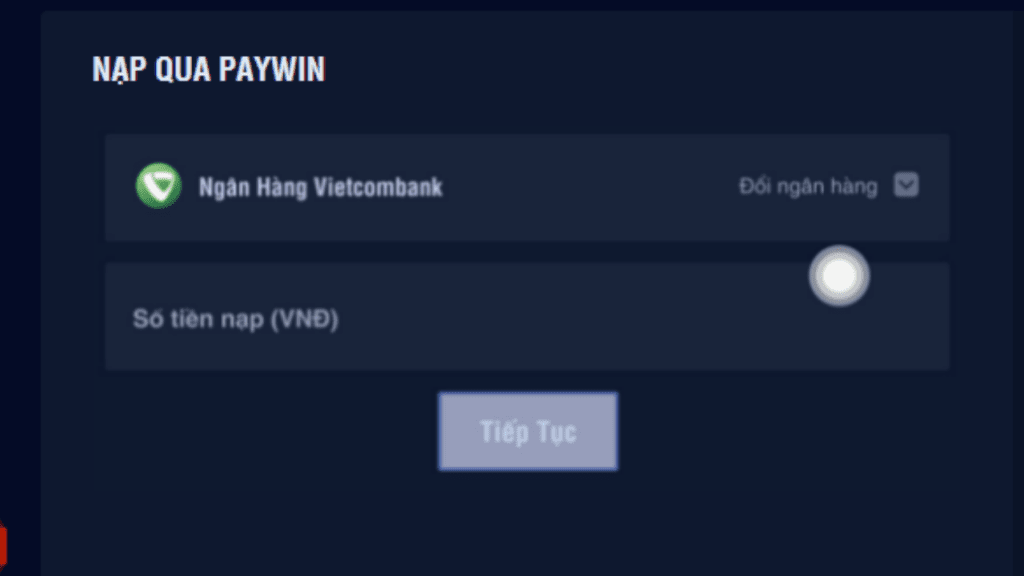 Hình ảnh thao tác chọn ngân hàng cần nạp tiền trong phương thức nạp qua Paywin tại nhà cái TA88 