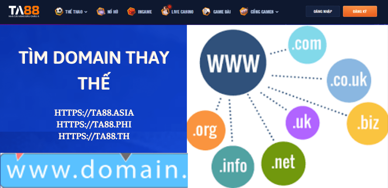 Hình ảnh minh họa cách tìm domain thay thế để truy cập vào đường link nhà cái TA88