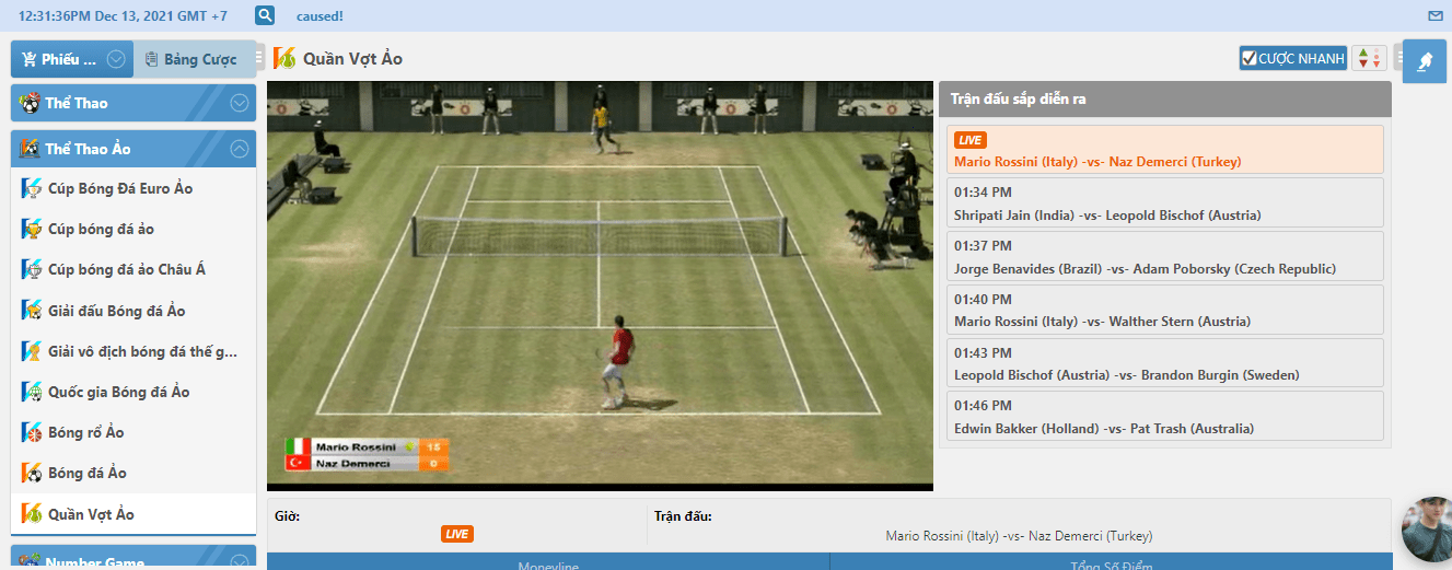 Hình ảnh giao diện trận đấu quần vợt Ảo tại nhà cái MU9