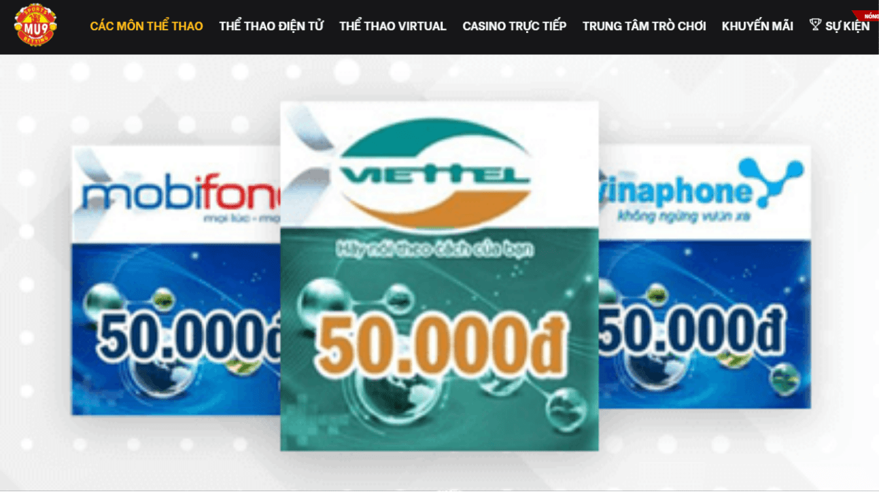 Hình ảnh minh họa 3 nhà mạng Viettel, Vinaphone, Mobiphone liên kết hỗ trợ nạp tiền qua thẻ cào tại nhà cái MU9