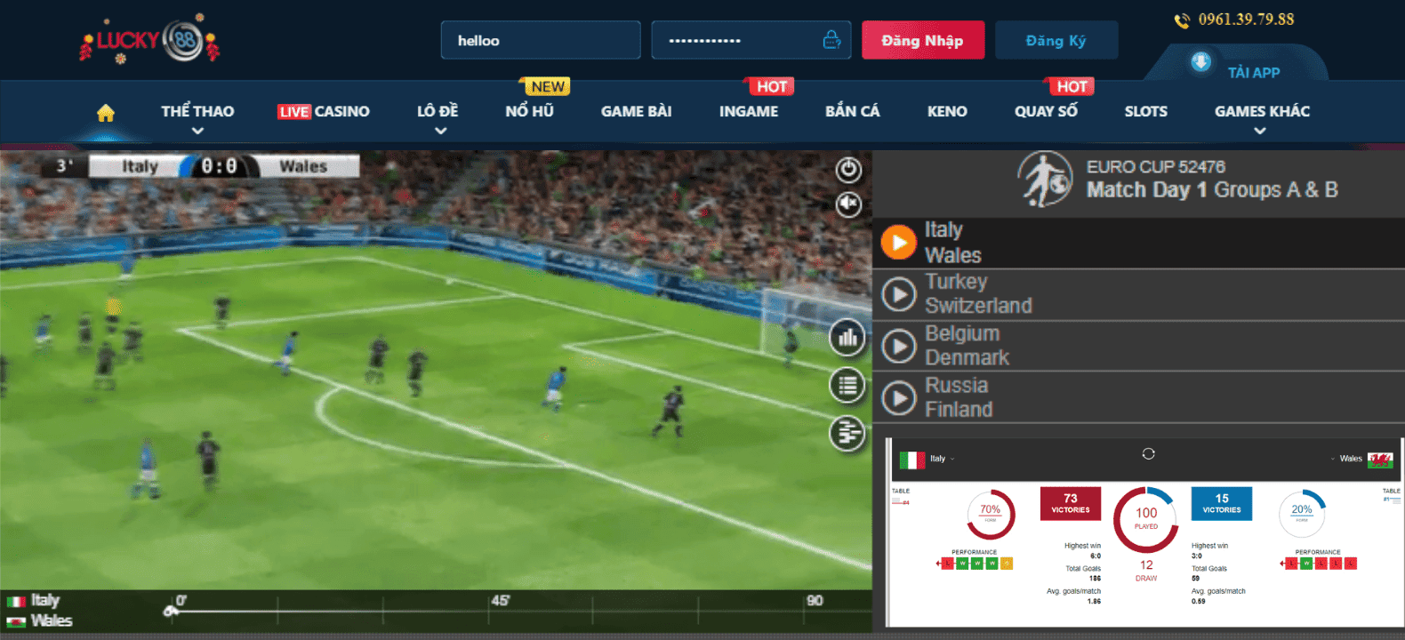 Hình ảnh giao diện màn hình cá cược thể thao ảo tại nhà cái Lucky88